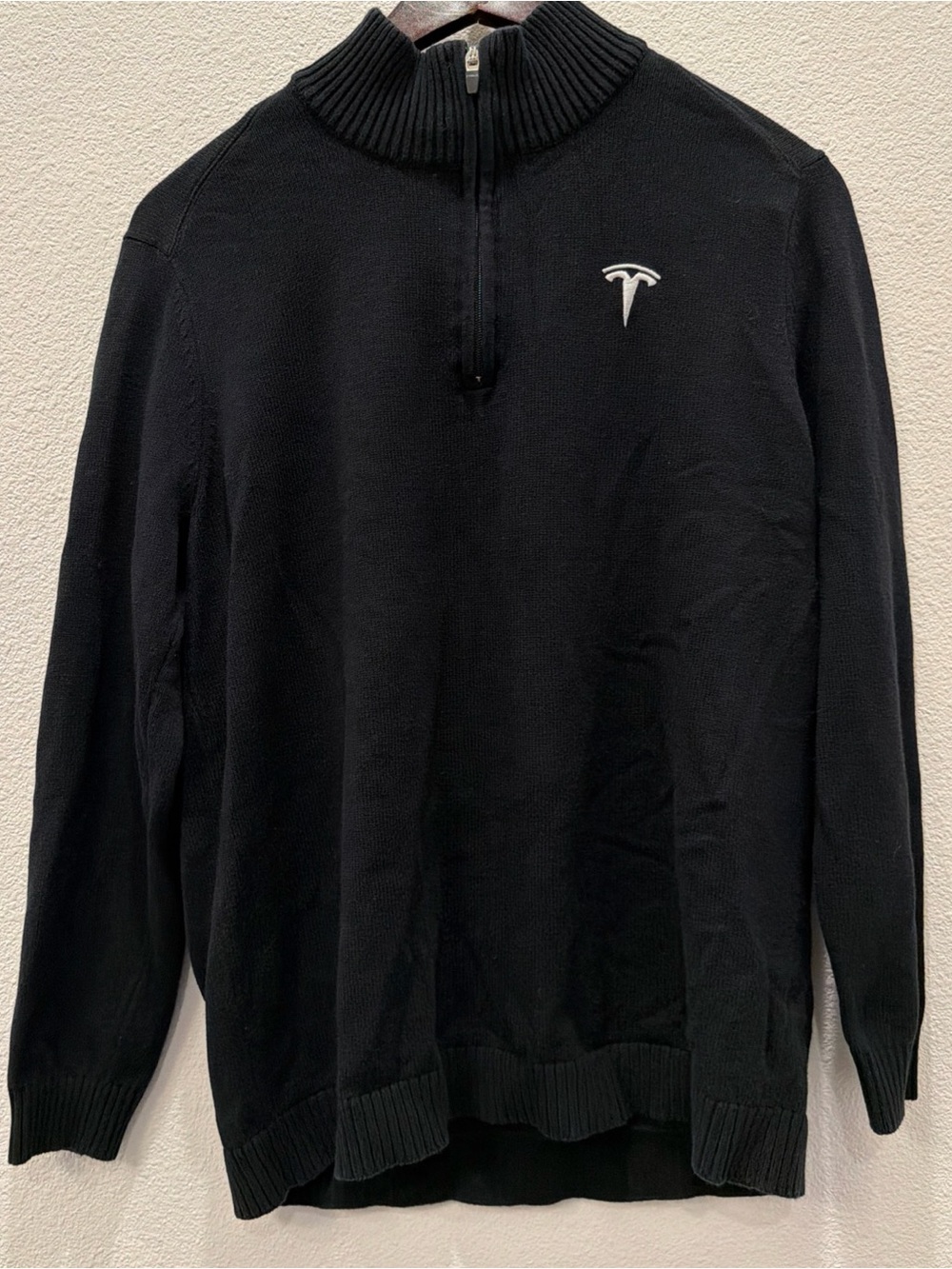 Tesla Men’s Black Half-Zip Mock Neck Sweater with Logo